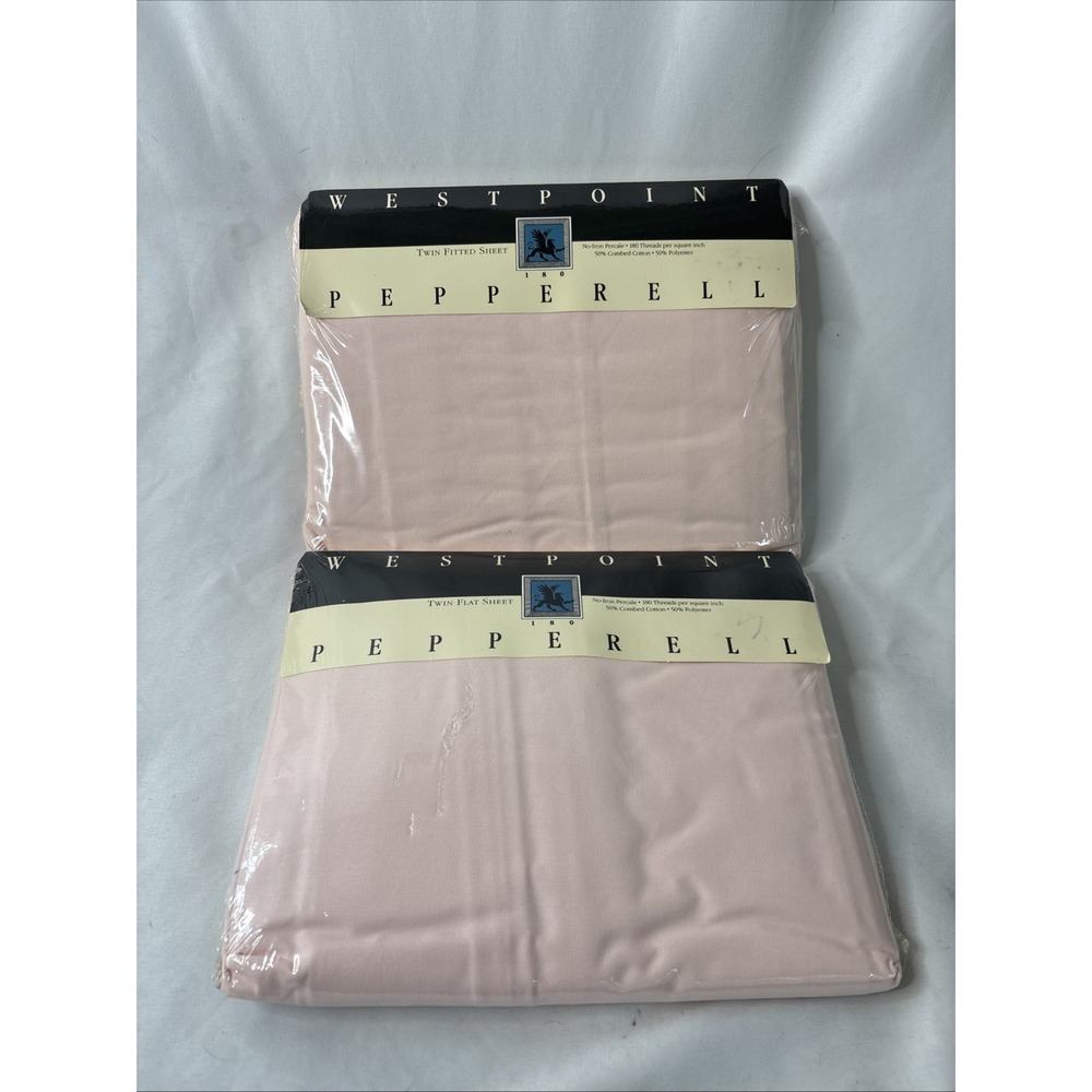 Vtg West Point Pepperell Twin Fitted & Flat Solid Sheets Pale Pink No Iron NOS